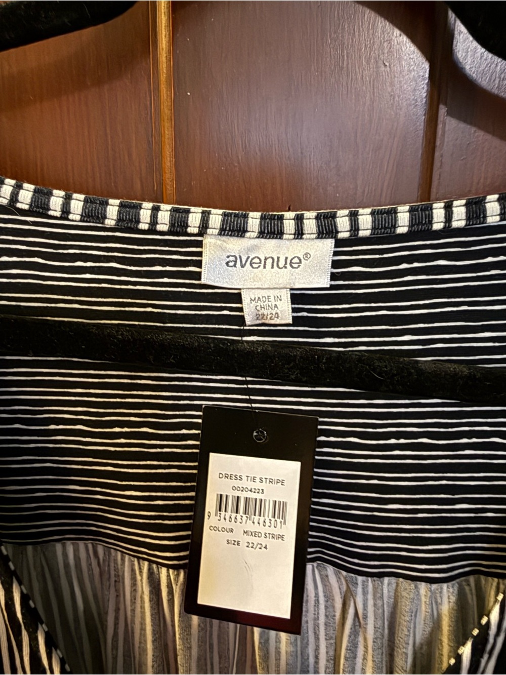 Avenue Black and White Striped Midi Wrap Dress - Picture 2 of 3